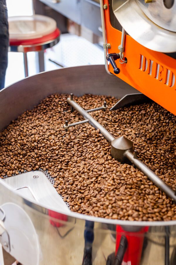 coffee beans in a roaster machine 2