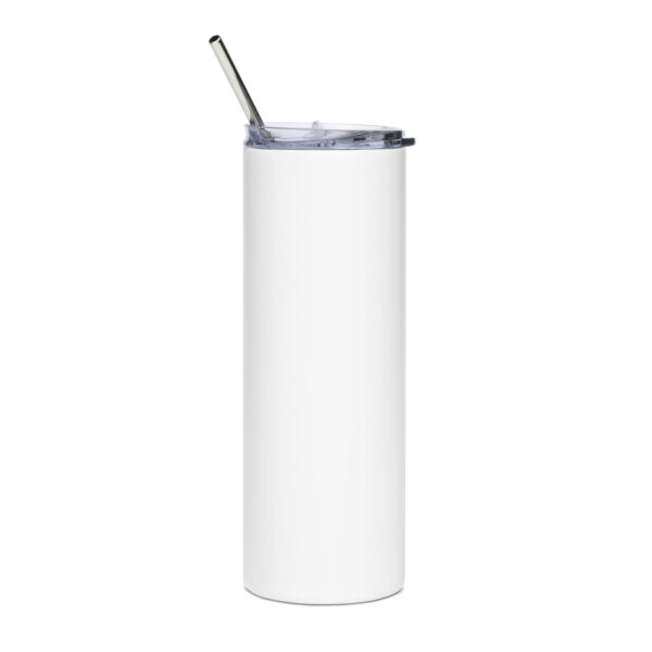 white Sagrado Coffee stainless steel tumbler with straw 2