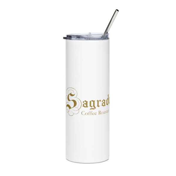 white Sagrado Coffee stainless steel tumbler 2